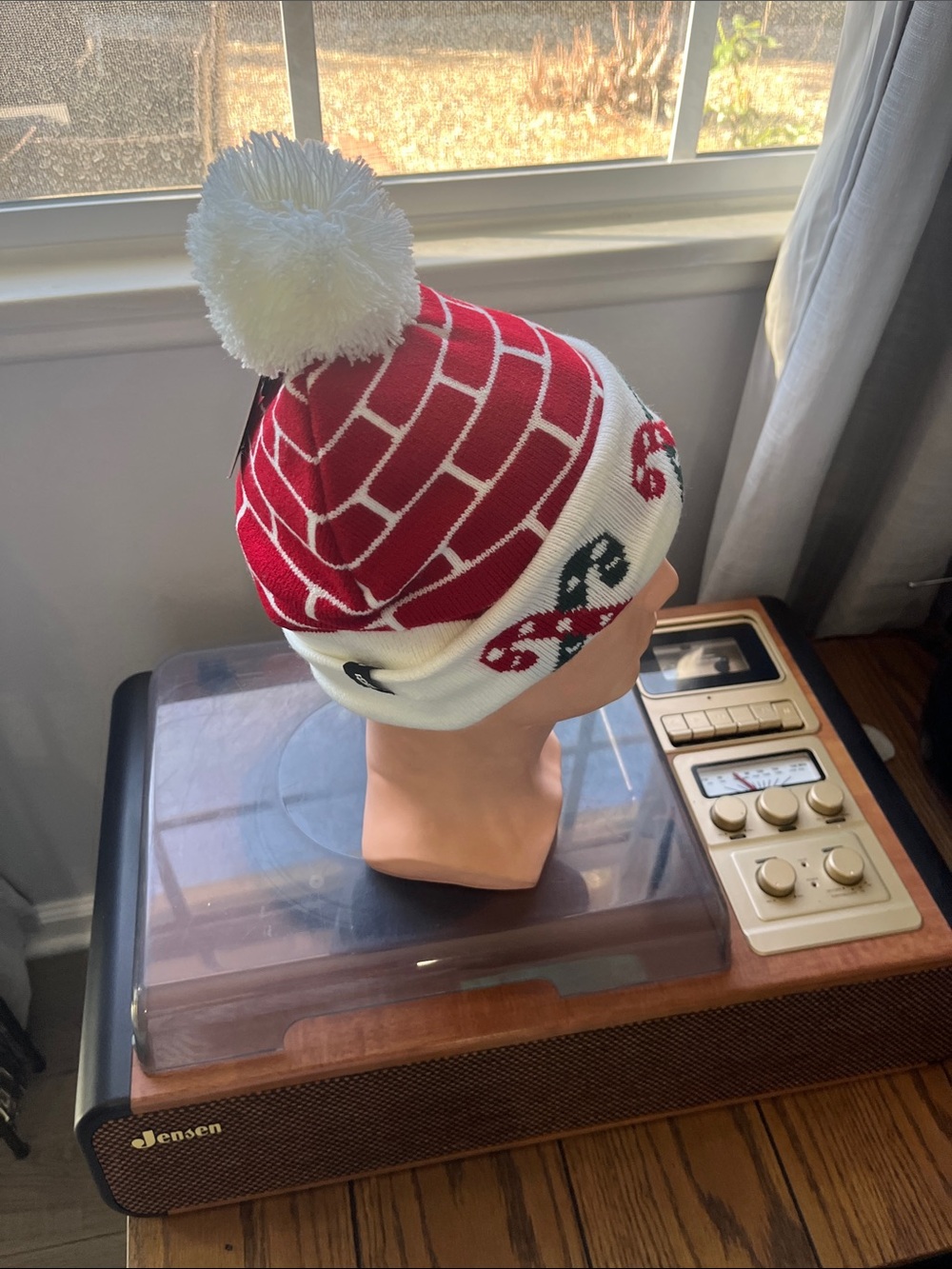 Holiday Candy Cane Pom Beanie - Red & White - Picture 2 of 3